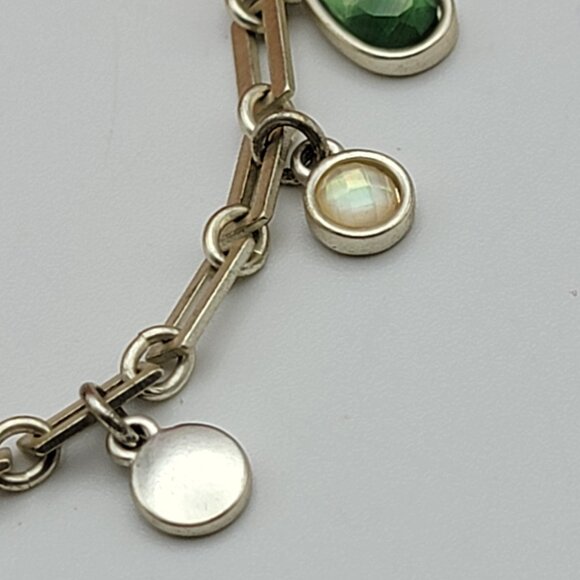 Lucky Brand Silver Tone Green Teardrop Crystal Charm Bracelet/Anklet 9" Adj. - Picture 4 of 8